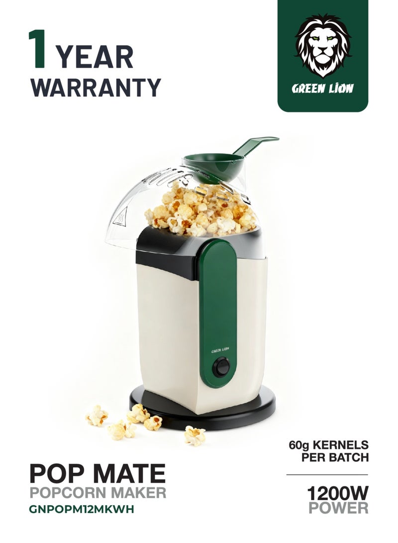 GREEN LION Pop Mate Popcorn Maker 1200W with 2-3 min Popping Time / 60g Per Batch Popping Capacity / Popper Maker Machine Oil-Free / Overheat Protection- White - Image 1