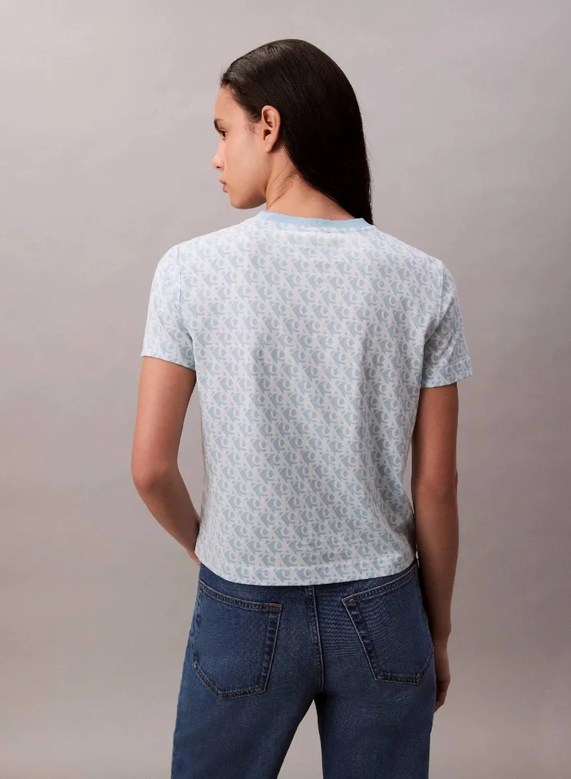 Calvin Klein COOL BLUE AOP All-Over Monogram Classic T-Shirt for Women | Best Price UAE