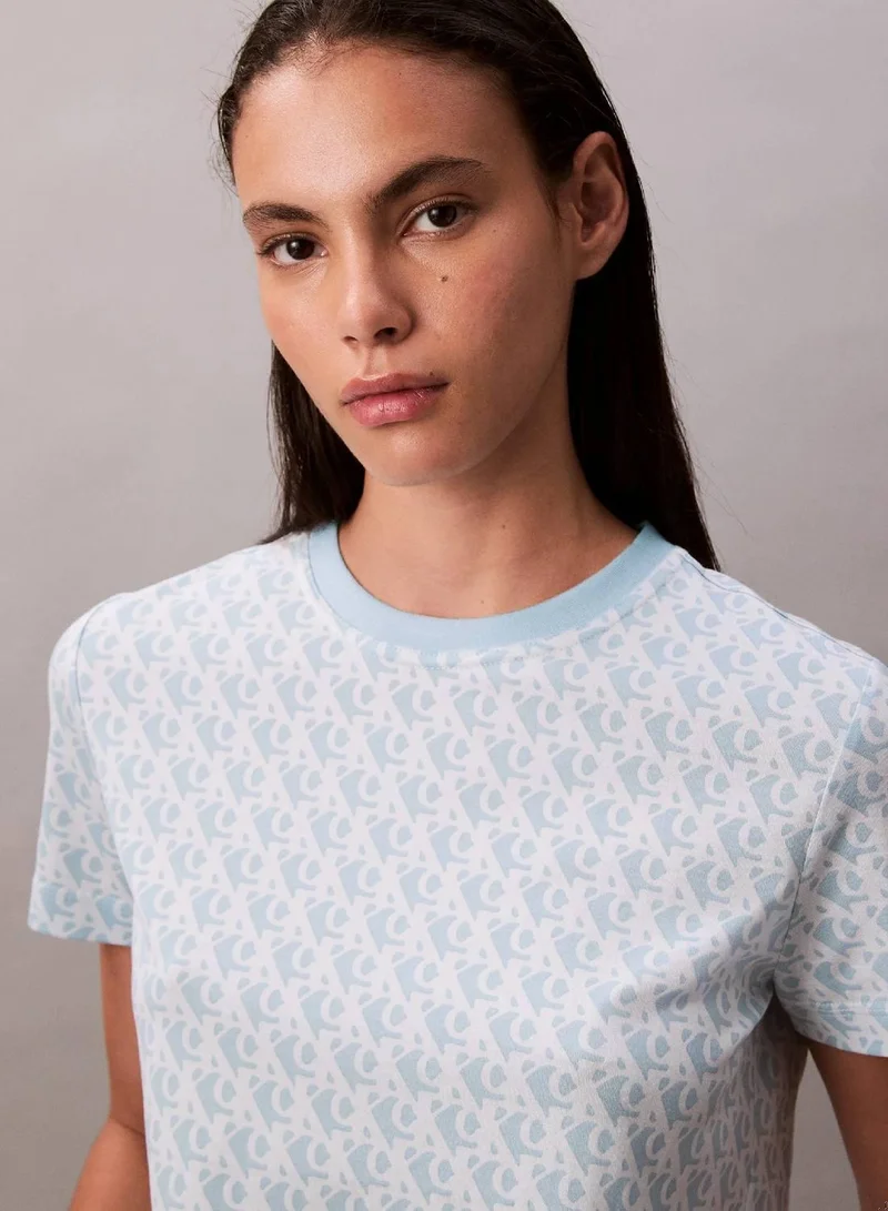 Calvin Klein COOL BLUE AOP All-Over Monogram Classic T-Shirt for Women | Best Price UAE