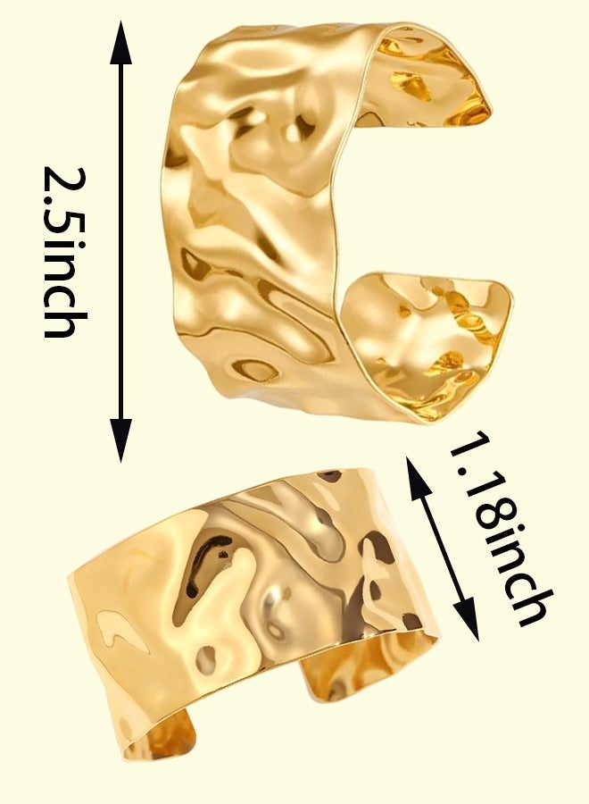 سوار ذهبي، سوار سميك قابل للتعديل، أساور ذهبية مفتوحة، سوار أنيق غير منتظم للنساء والفتيات - Image 2