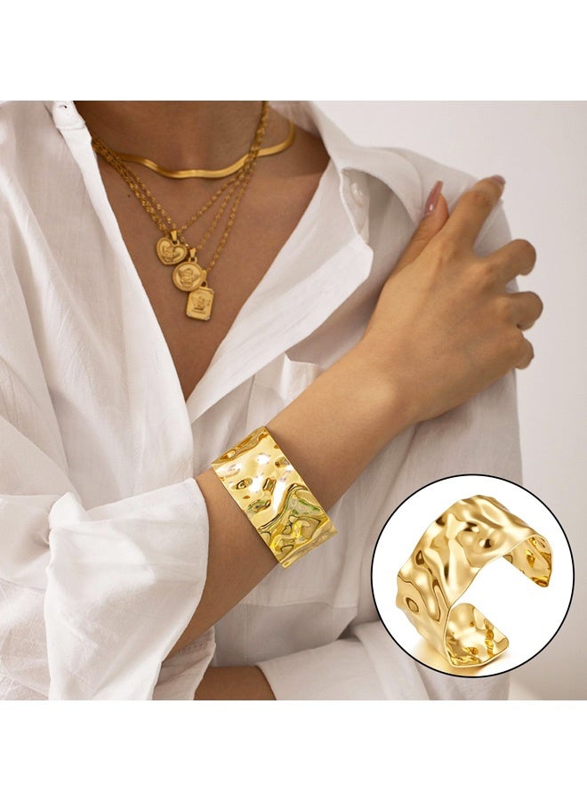 سوار ذهبي، سوار سميك قابل للتعديل، أساور ذهبية مفتوحة، سوار أنيق غير منتظم للنساء والفتيات - Image 3