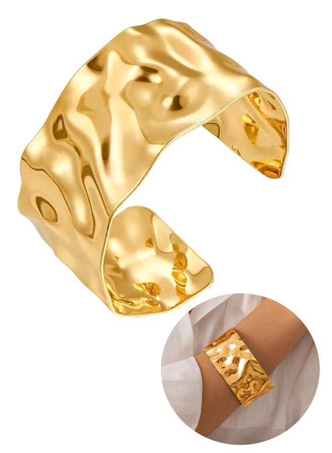 سوار ذهبي، سوار سميك قابل للتعديل، أساور ذهبية مفتوحة، سوار أنيق غير منتظم للنساء والفتيات - Image 1