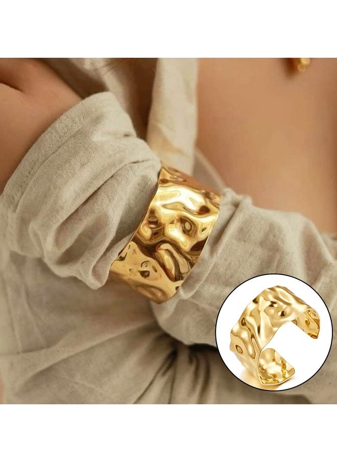 سوار ذهبي، سوار سميك قابل للتعديل، أساور ذهبية مفتوحة، سوار أنيق غير منتظم للنساء والفتيات - Image 4