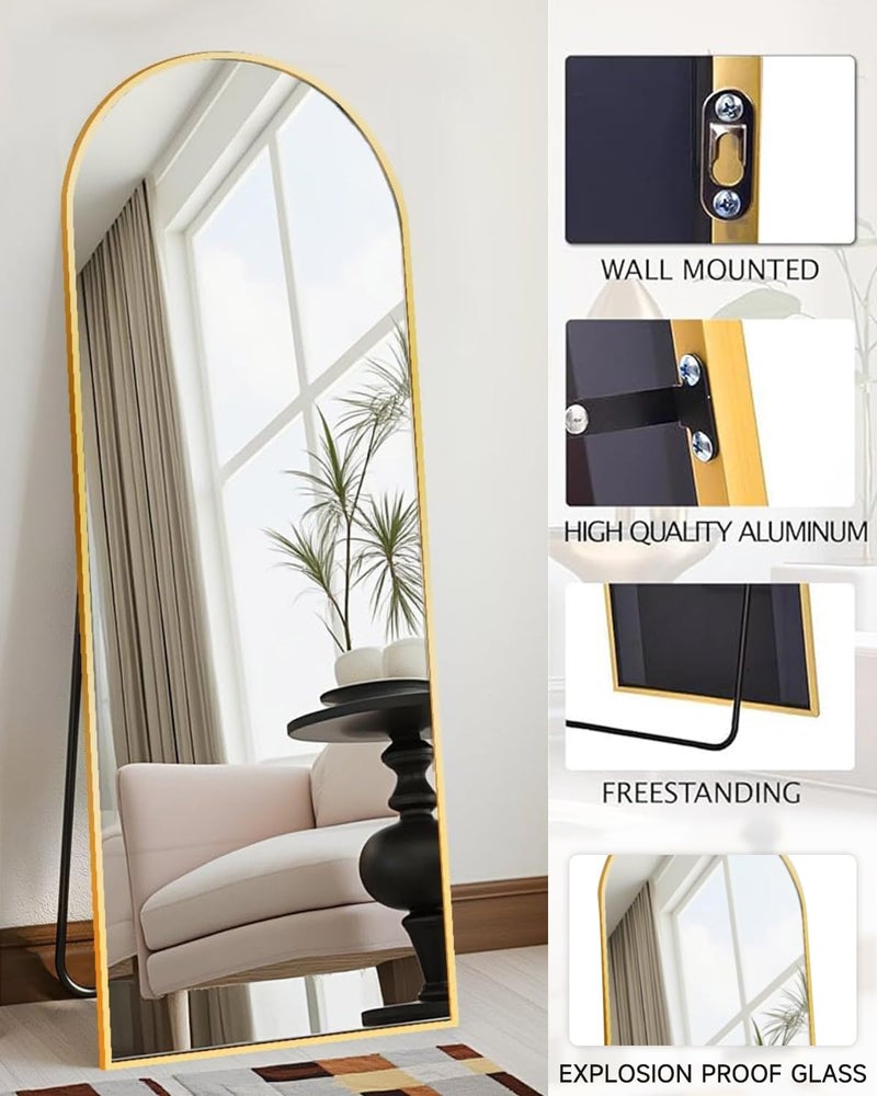 NEARBYSD 58"x18" Arched Full Length Mirror, Floor Mirror With Stand, Freestanding,Wall Mounted Hanging or Leaning Arched-Top Full Body Mirror for Bedroom, Dressing Room -Gold - Image 4