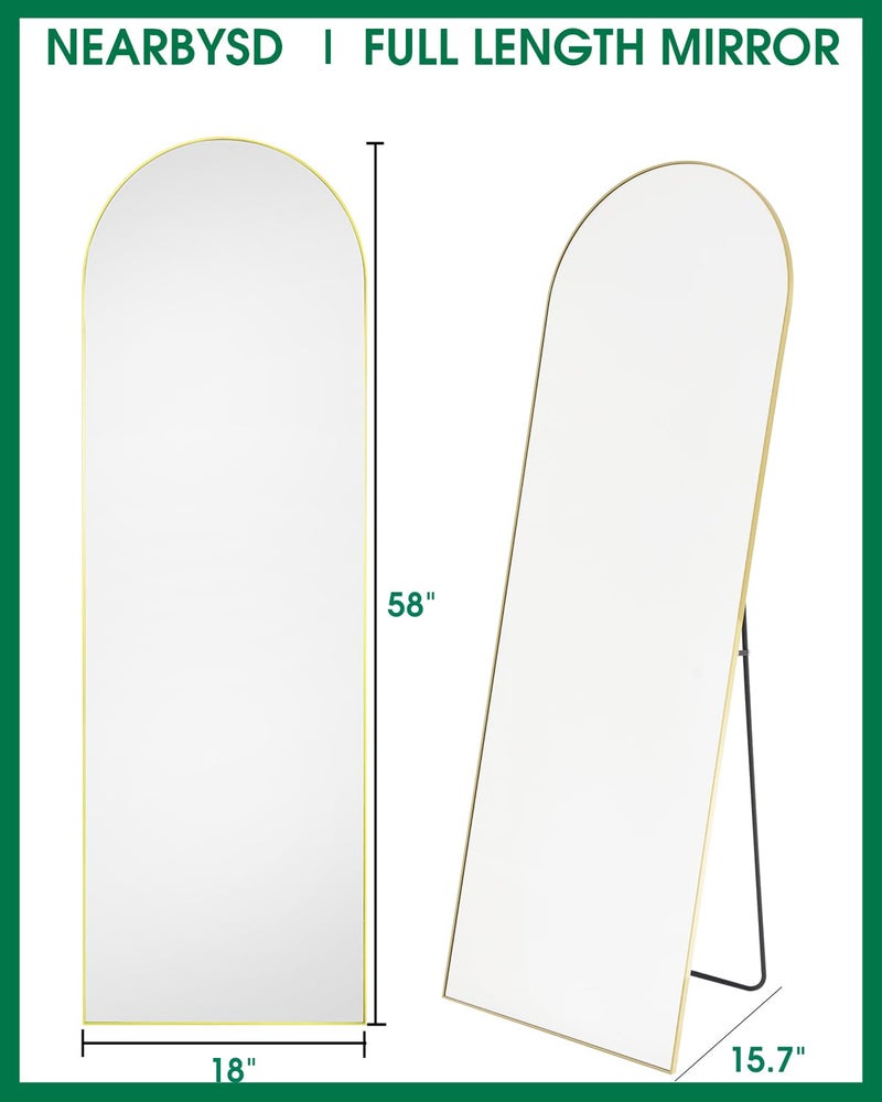 NEARBYSD 58"x18" Arched Full Length Mirror, Floor Mirror With Stand, Freestanding,Wall Mounted Hanging or Leaning Arched-Top Full Body Mirror for Bedroom, Dressing Room -Gold - Image 3