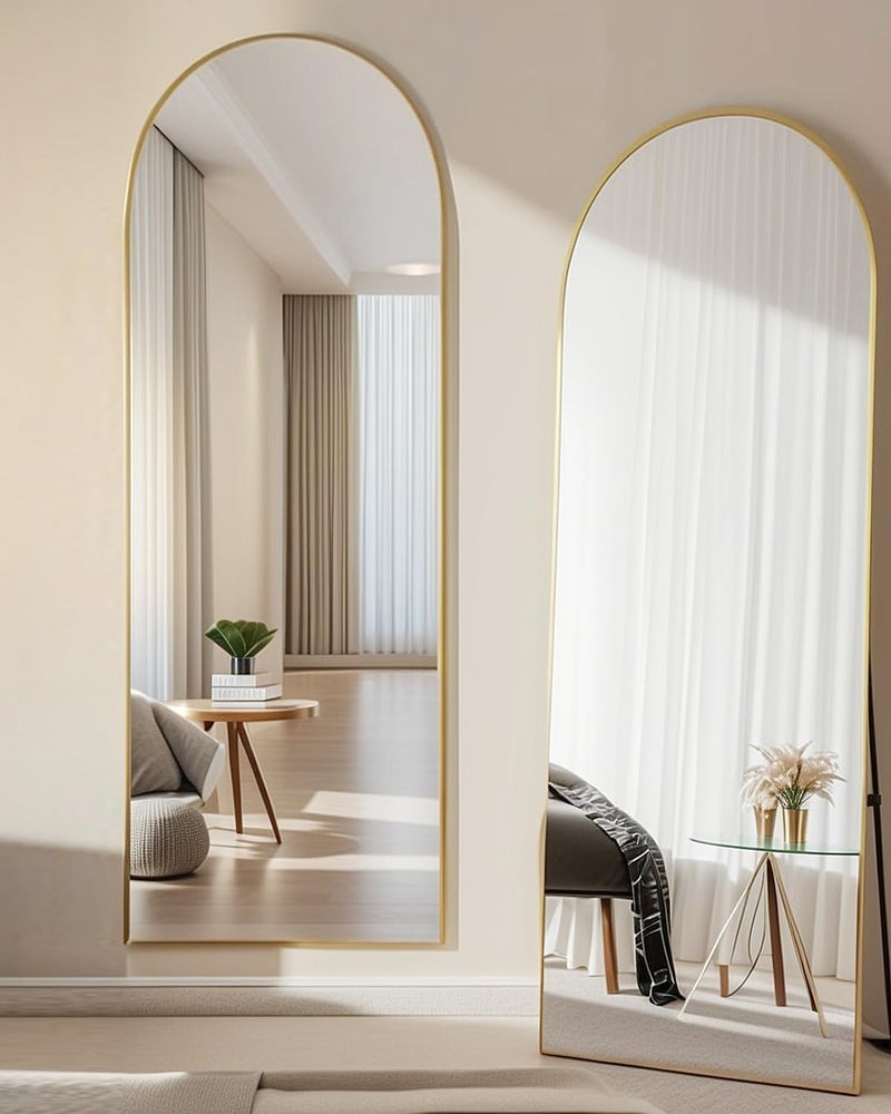 NEARBYSD 58"x18" Arched Full Length Mirror, Floor Mirror With Stand, Freestanding,Wall Mounted Hanging or Leaning Arched-Top Full Body Mirror for Bedroom, Dressing Room -Gold - Image 2