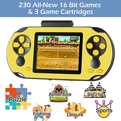 TaddToy 16 Bit Handheld Game for Kids Adults 30 Large Screen Preloaded 230 HD Classic Retro Video Games with USB Rechargeable Battery 3 Game Cartridges for Birthday Gift for Kids 412 Yellow - Image 5