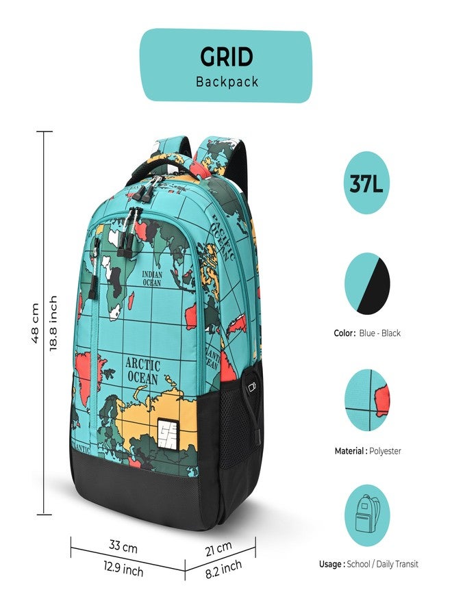 جير حقيبة ظهر جير جريد بثلاثة أقسام، 19 بوصة/37 لتر، حقيبة مدرسية كبيرة مقاومة للماء/حقيبة ظهر يومية بثلاثة أقسام/حقيبة ظهر للأطفال/حقيبة للأولاد/البنات (أزرق-أسود) - Image 2