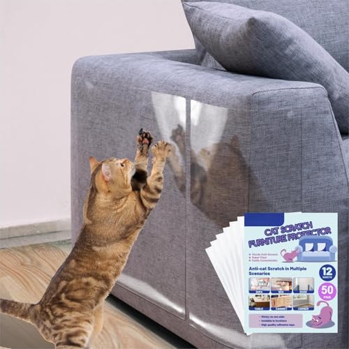 Ahamo Cat Scratch Pad for Sofa Protectors, 8-Piece Self-Adhesive PVC Furniture Protectors with 50 Nails, Multi-Size Cat Sofa Scratch Protector for Couch, Chair, Carpet (Beige) - Image 1