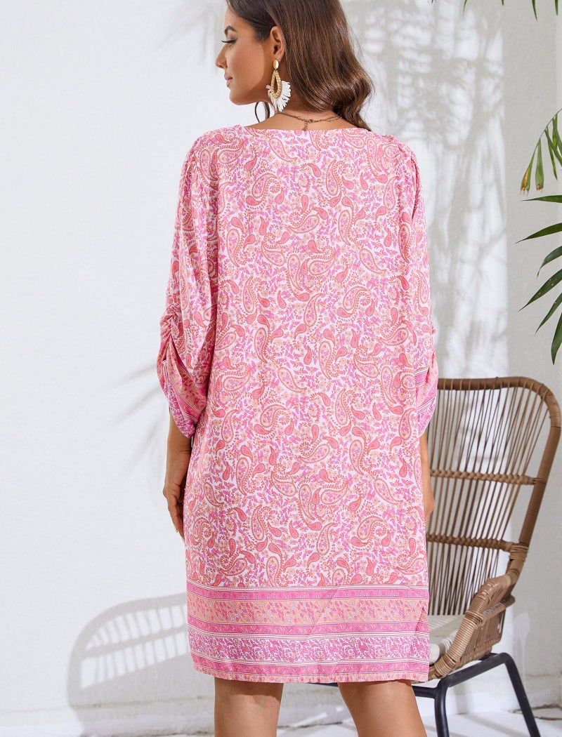 HOTOUCH Easter Bathing Suit Cover Up Summer Dresses for Women 2026 Beach Floral Print Flowy Beach Dress Tshirt Sundress Casual Loose Dress Pink S - Image 5