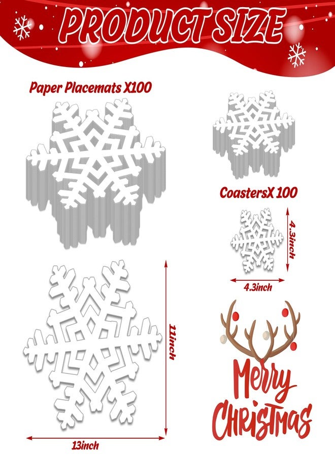 Suttmin 200 Pcs Christmas Snowflake Disposable Paper Placemat Winter White Snowflake Place Mat Christmas Coaster Set Include Paper Placemat and Coasters Bulk Table Place Mat Outdoor Indoor for Table - Image 4