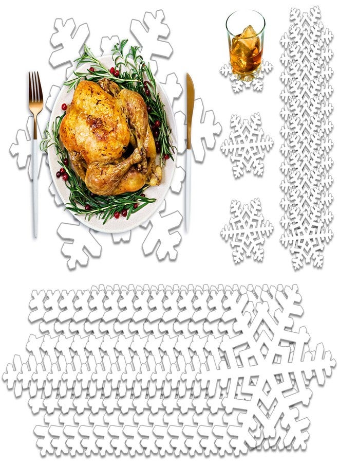 Suttmin 200 Pcs Christmas Snowflake Disposable Paper Placemat Winter White Snowflake Place Mat Christmas Coaster Set Include Paper Placemat and Coasters Bulk Table Place Mat Outdoor Indoor for Table - Image 1