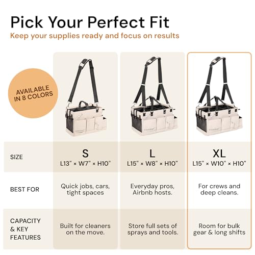 FifthStart Multiuse Cleaning Caddy - Adjustable Straps & Caddy Organizer with Handle - Mesh Base & 9 Pockets Organizer Bag - 5 Dividers & Washable Fabric Cleaning Tote (beige, XL) - Image 3