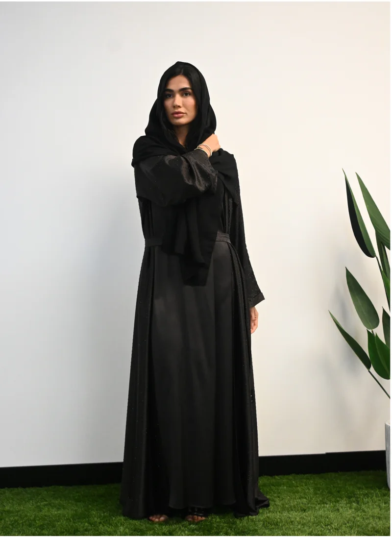 JAMEELA Black Bling Open Abaya 3 pieces Set