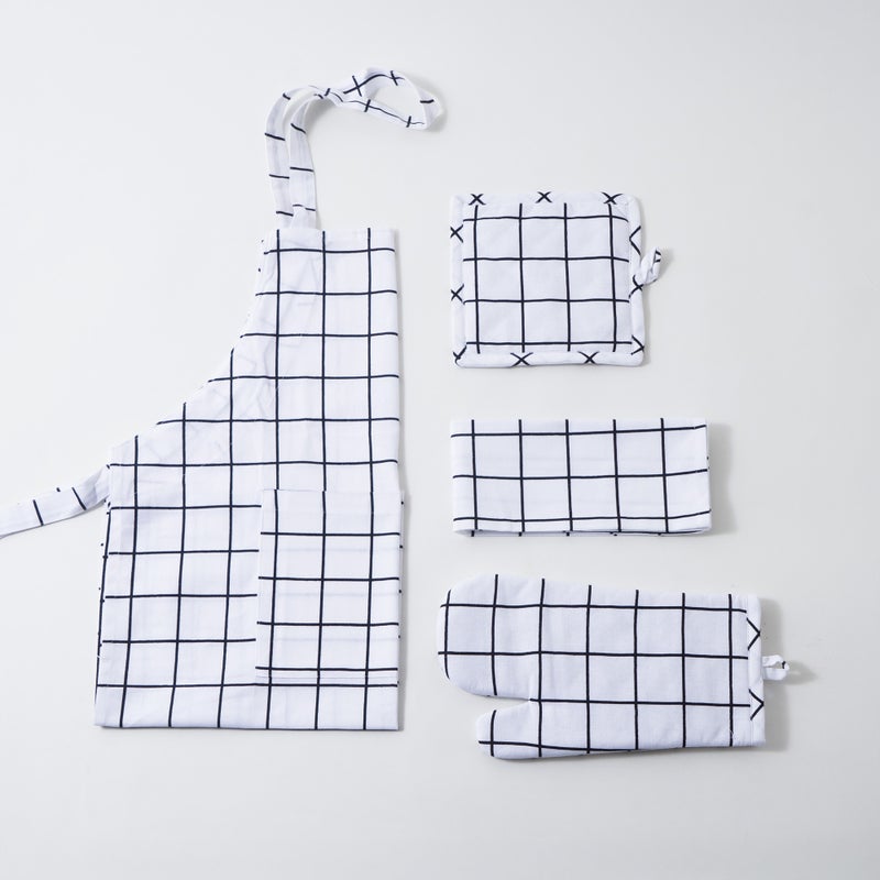 Alberto 100% Cotton Kitchen Set Of 4Pcs, Black Stripes - Image 1