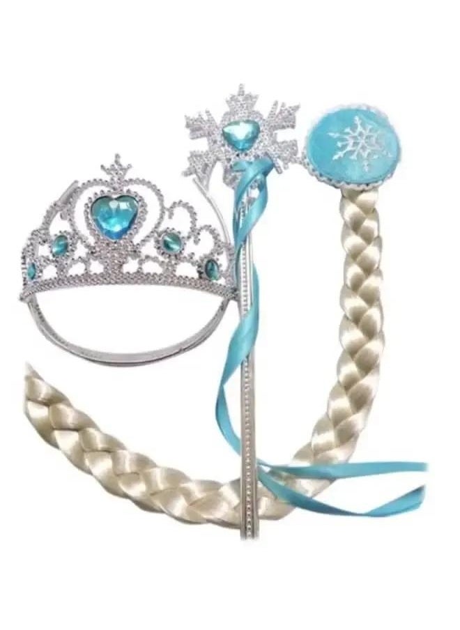 yongsheng 3-Piece Frozen Elsa Costume Cosplay Set， With Crown Wand Party Accessories Gift Set for Women, Little Girls Princess Crown, Princess Dress Up and Wand Birthday Crown for Girls 3-6 Kids Toy Gift  - Image 1