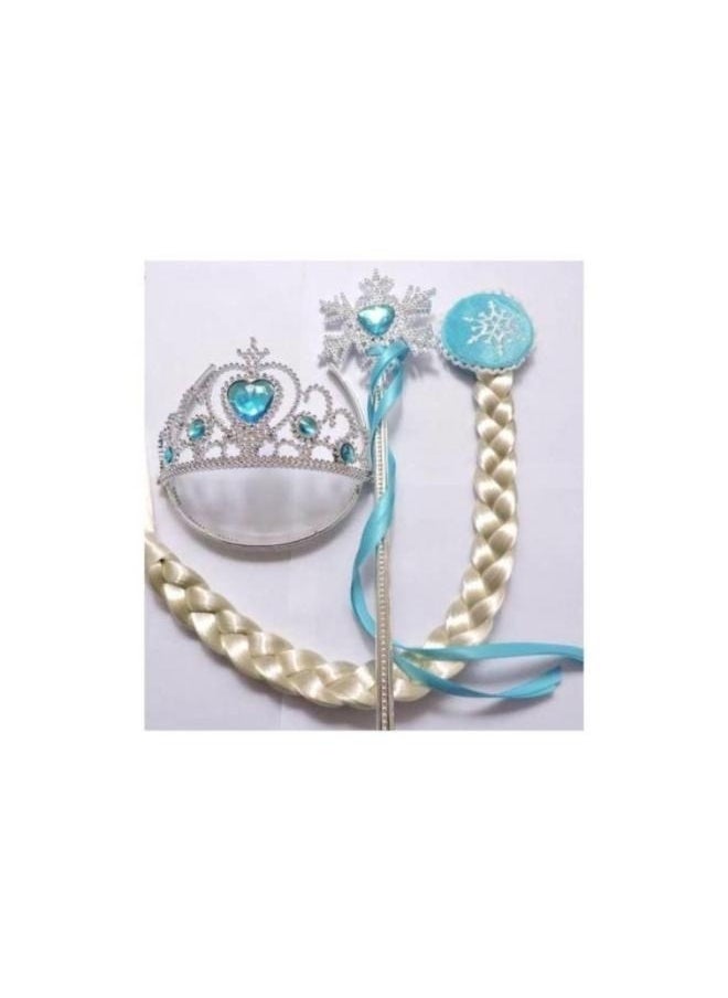 yongsheng 3-Piece Frozen Elsa Costume Cosplay Set， With Crown Wand Party Accessories Gift Set for Women, Little Girls Princess Crown, Princess Dress Up and Wand Birthday Crown for Girls 3-6 Kids Toy Gift  - Image 2