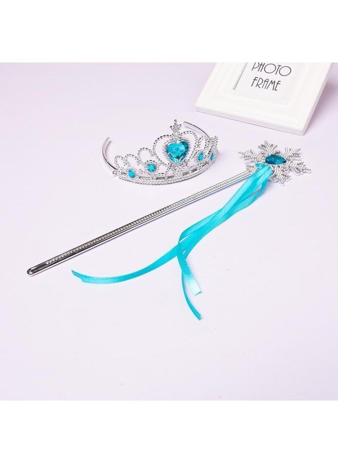 yongsheng 3-Piece Frozen Elsa Costume Cosplay Set， With Crown Wand Party Accessories Gift Set for Women, Little Girls Princess Crown, Princess Dress Up and Wand Birthday Crown for Girls 3-6 Kids Toy Gift  - Image 3