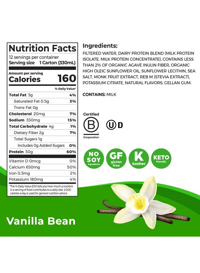 Orgain 30g High Protein Shake, Dairy Isolate Milk Protein, Vanilla Bean, 5g BCAAs, 1g Sugar Per Serving, Meal Replacement, Ready to Drink, Keto Friendly, Gluten-Free 11 Fl Oz (Pack of 12) - Image 2