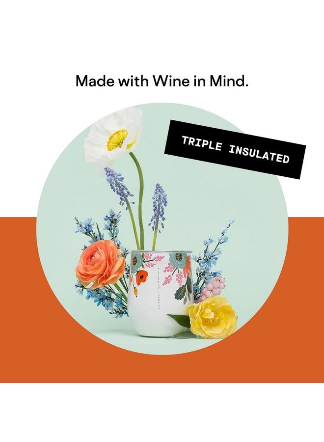X Rifle Paper Co. Stemless Insulated Wine Glass Tumbler, Cream Lively Floral, 12 Oz - Stainless Steel Stemless Wine Glass Keeps Beverages Cold 6Hrs, Hot 3Hrs - Non-Slip, Easy-Grip