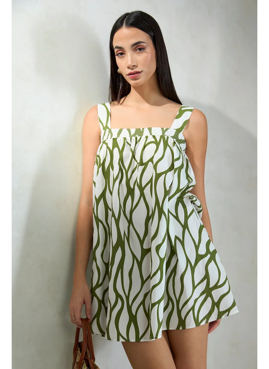 فيرجيو Virgio Women Cotton Mini Length Abstract Broad Strap Sleeve Dress