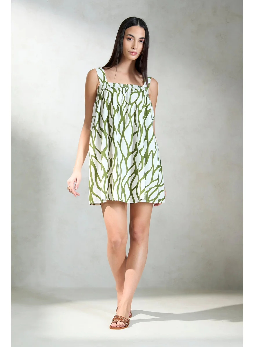 فيرجيو Virgio Women Cotton Mini Length Abstract Broad Strap Sleeve Dress