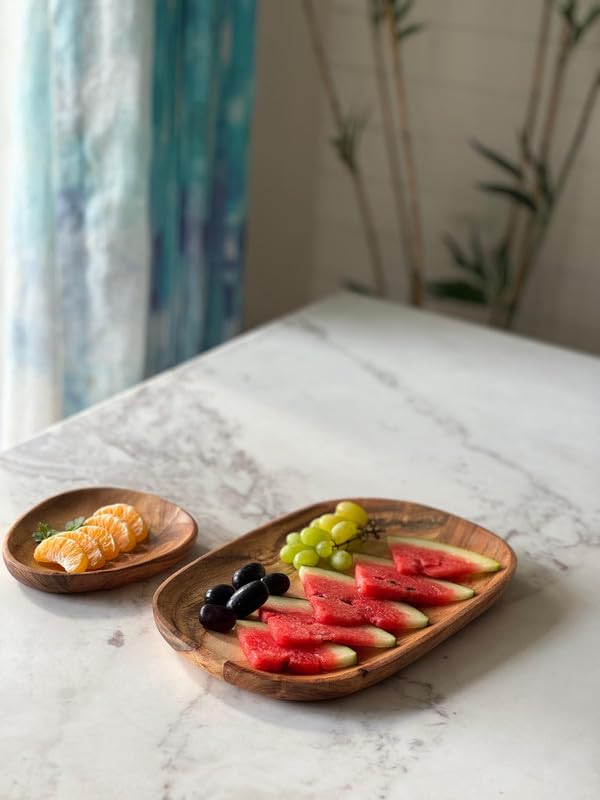 appeasy Wooden Serving Platter, Decorative Trays,Serving Platters for Appetizers, Fruits, Snacks, Confectionary Products, Sweets, Dry Fruits (Pack of 2) - Image 2