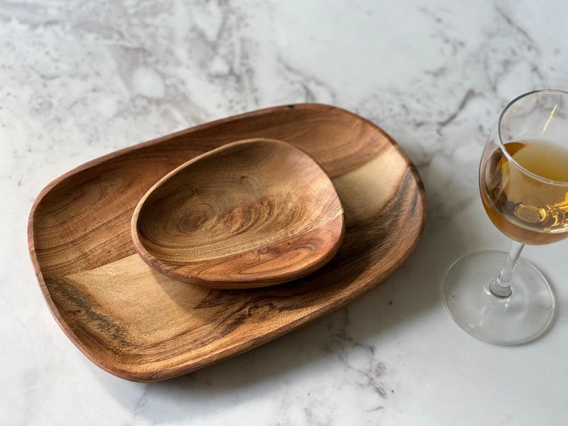appeasy Wooden Serving Platter, Decorative Trays,Serving Platters for Appetizers, Fruits, Snacks, Confectionary Products, Sweets, Dry Fruits (Pack of 2) - Image 1