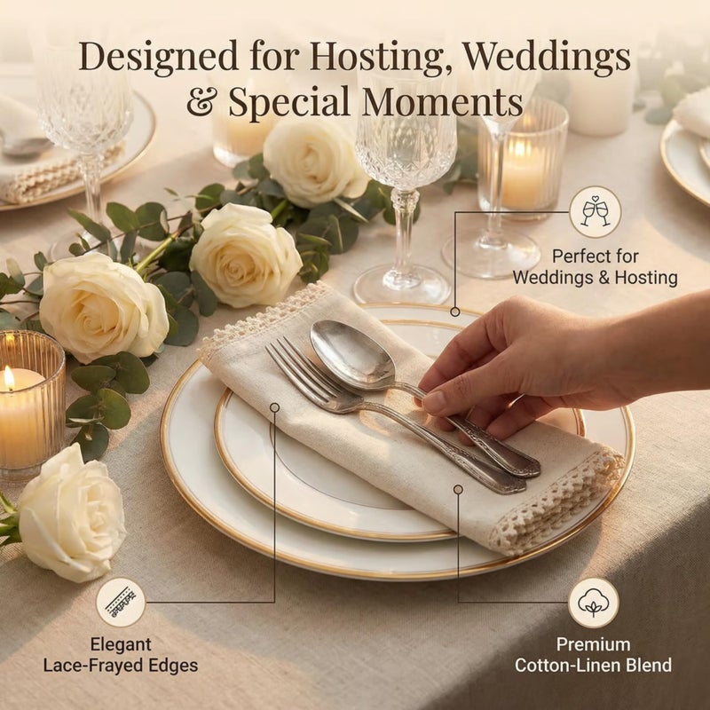 ACCENTHOME Natural Cloth Napkins Set of 12 18x18 inch Cotton Dinner Napkins - Washable Soft Premium Hotel Quality Reusable Napkins Perfect Table Napkins for Family Dinners, Weddings & Everyday Use - Image 4