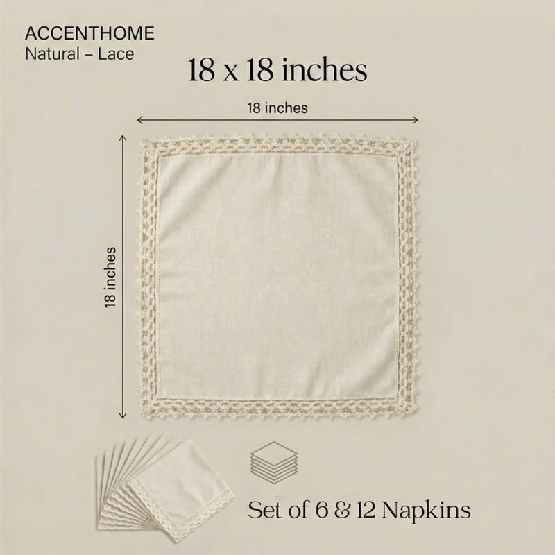 ACCENTHOME Natural Cloth Napkins Set of 12 18x18 inch Cotton Dinner Napkins - Washable Soft Premium Hotel Quality Reusable Napkins Perfect Table Napkins for Family Dinners, Weddings & Everyday Use - Image 3