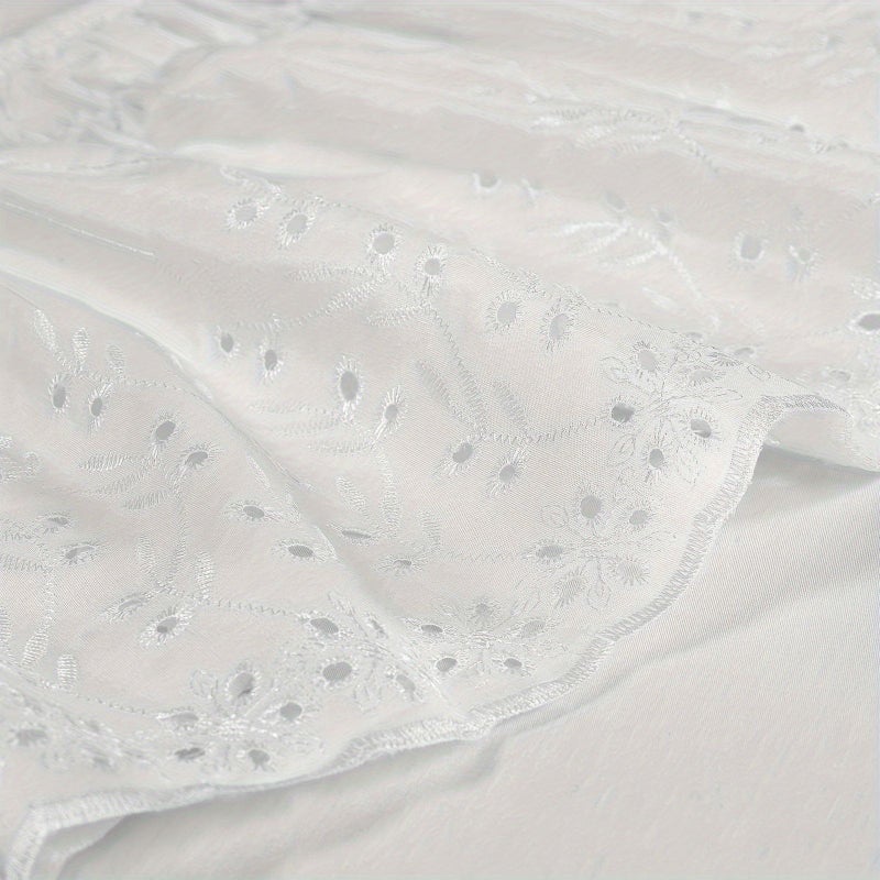 White Queen Size Stretchy Embroidered Bed Skirt Elegant Durable Fit for Bedroom Guest Room Sleep Quality - Image 5