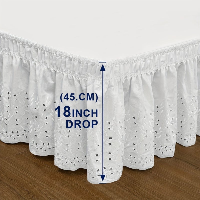 White Queen Size Stretchy Embroidered Bed Skirt Elegant Durable Fit for Bedroom Guest Room Sleep Quality - Image 2