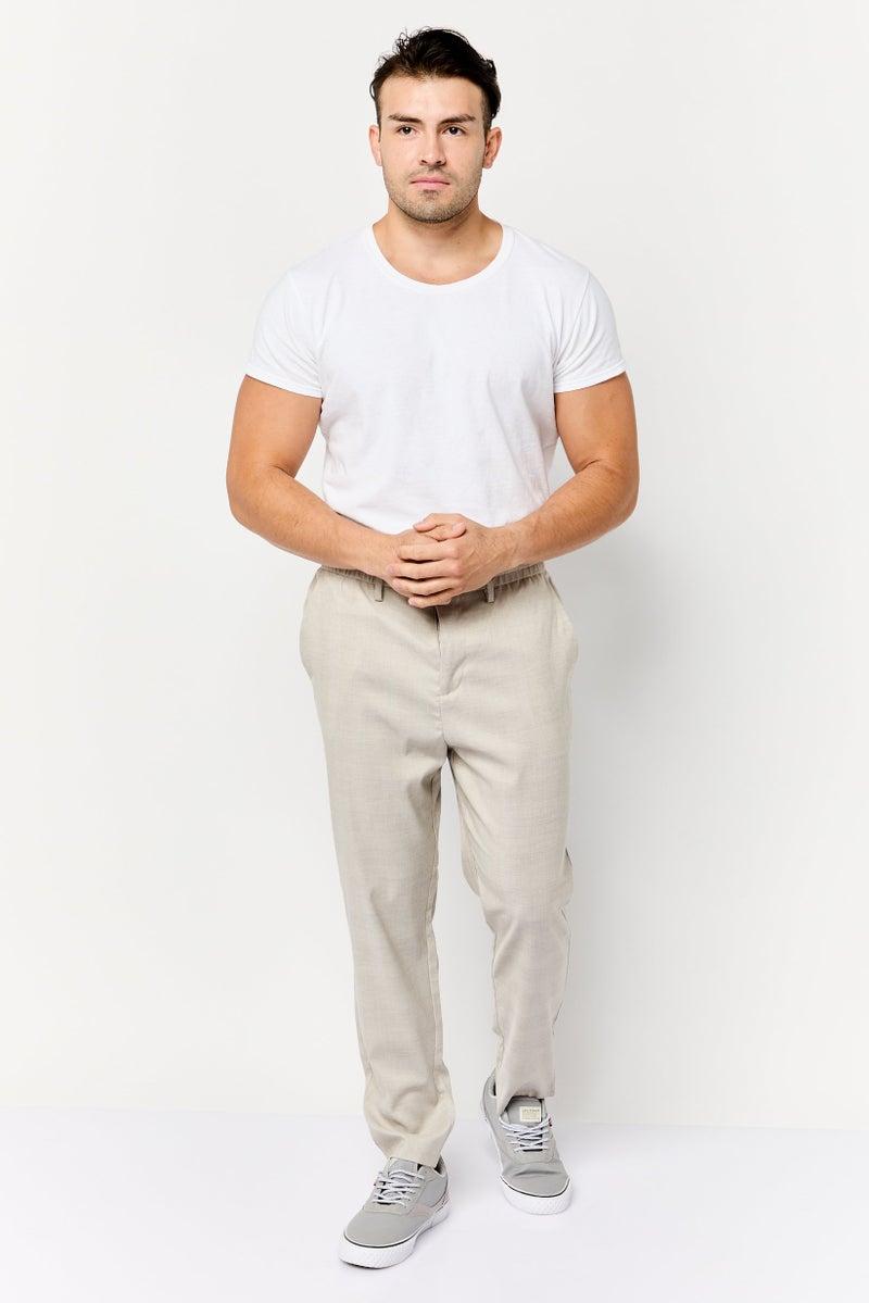 Celio Men Regular Fit Micro Check Straight Leg Pants, Beige - Image 2