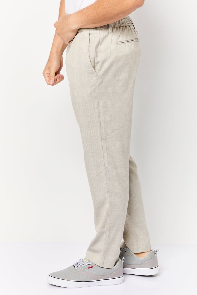 Celio Men Regular Fit Micro Check Straight Leg Pants, Beige - Image 3