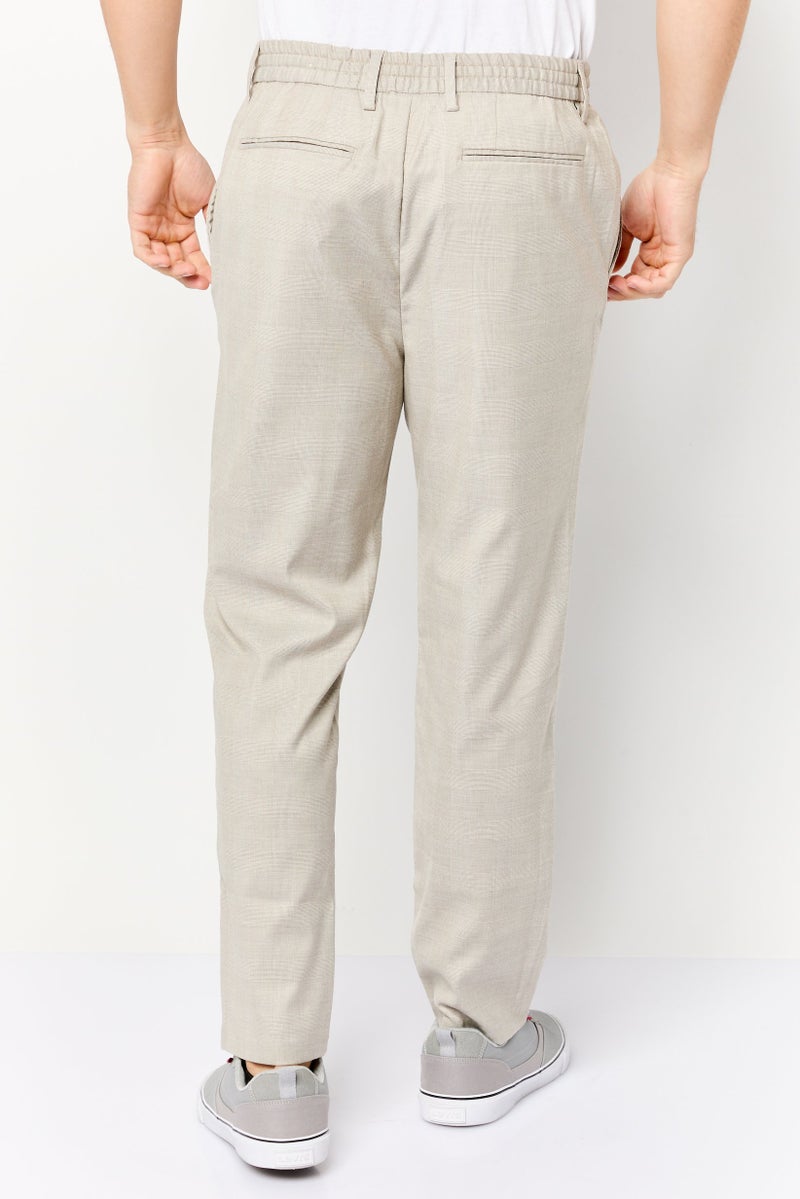 Celio Men Regular Fit Micro Check Straight Leg Pants, Beige - Image 4