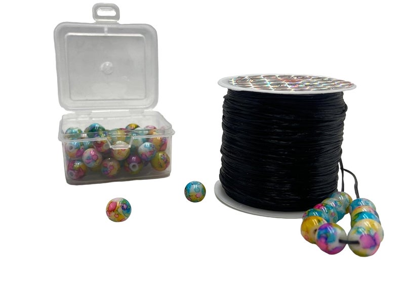 Self Lub Elastic Crystal Stretch Cord for Jewelry Making – Flat Beading Thread for Bracelets, Anklets, DIY Crafts – Durable, Clear Elastic String for Beads & Charms (Black, 50 Meter, 0.5 mm) - Image 5