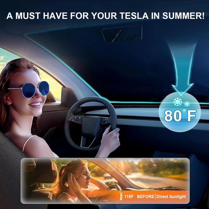 Tussgey 2024 Tesla Model 3 Sunshade Windshield Accessories - OEM Fit, Heat Insulation, Foldable - Image 2