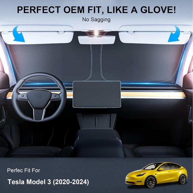 Tussgey 2024 Tesla Model 3 Sunshade Windshield Accessories - OEM Fit, Heat Insulation, Foldable - Image 3