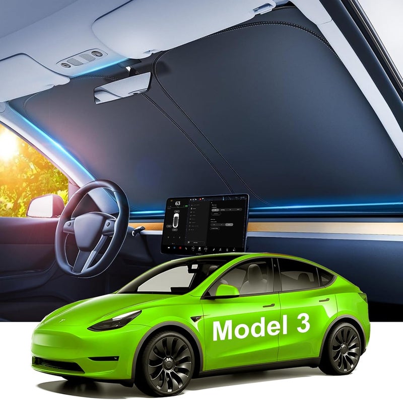 Tussgey 2024 Tesla Model 3 Sunshade Windshield Accessories - OEM Fit, Heat Insulation, Foldable - Image 1