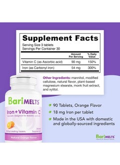 BariMelts Iron with Vitamin C, Dissolvable Bariatric Vitamins for WLS Patients Including Gastric Bypass and Sleeve Gastrectomy, Natural Orange Flavor - 90 Fast Melting Tablets  - Image 4