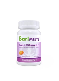 BariMelts Iron with Vitamin C, Dissolvable Bariatric Vitamins for WLS Patients Including Gastric Bypass and Sleeve Gastrectomy, Natural Orange Flavor - 90 Fast Melting Tablets  - Image 1