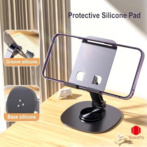 SOOPII 360°Rotating Phone Holder for Desk, Portable & Foldable Cell Phone Stand for Office & Kitchen, Adjustable Tablet Stand for All Mobile Phones (DM-45) - Image 2