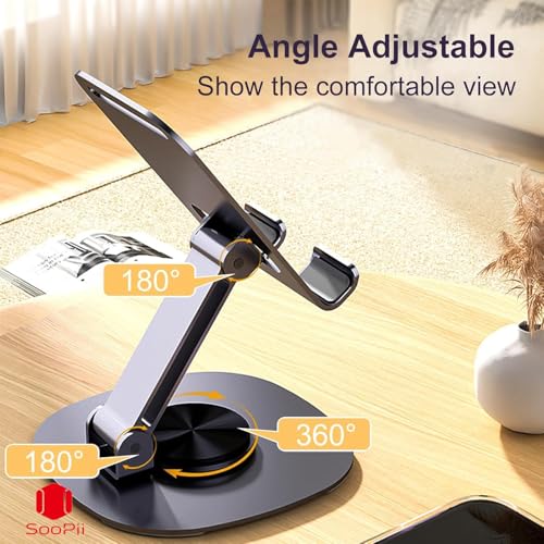 SOOPII 360°Rotating Phone Holder for Desk, Portable & Foldable Cell Phone Stand for Office & Kitchen, Adjustable Tablet Stand for All Mobile Phones (DM-45) - Image 4