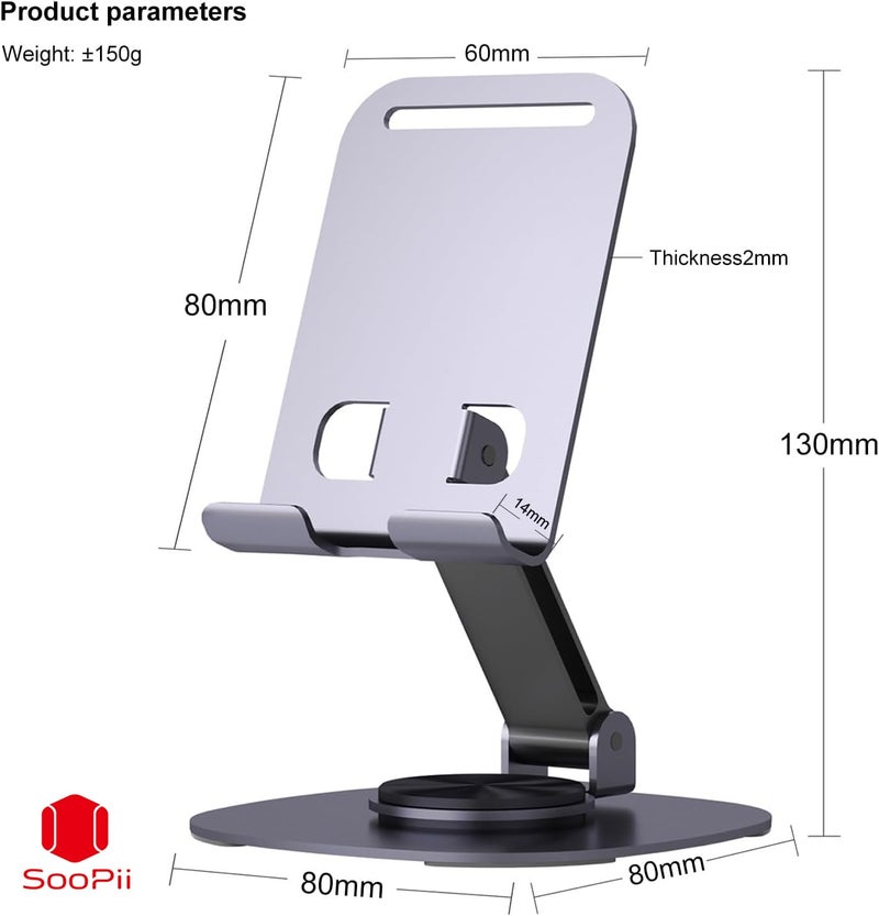 SOOPII 360°Rotating Phone Holder for Desk, Portable & Foldable Cell Phone Stand for Office & Kitchen, Adjustable Tablet Stand for All Mobile Phones (DM-45) - Image 5