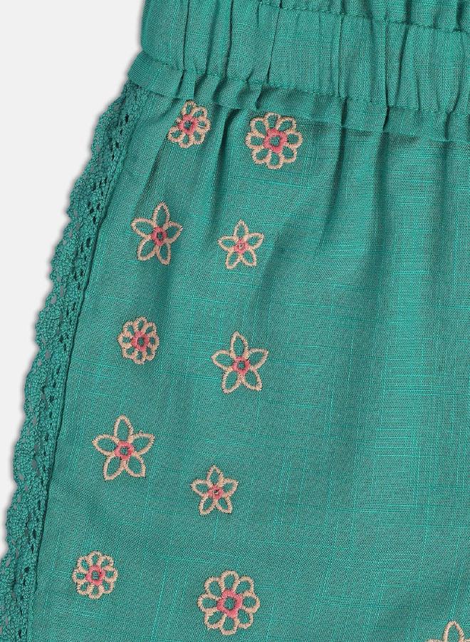 MINIKLUB Girls Embroidered Cotton Shorts with Scalloped Hem - Image 4