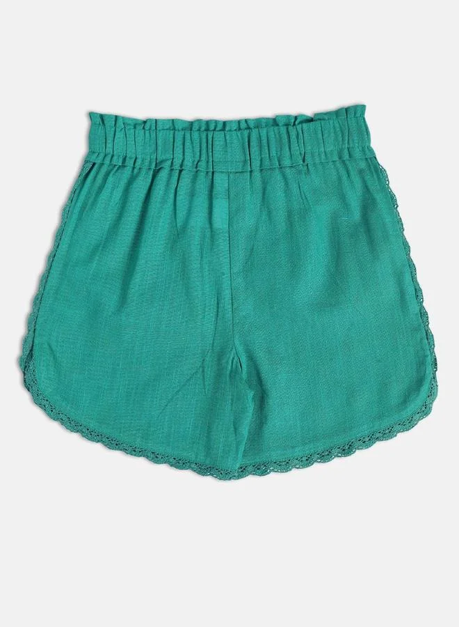 MINIKLUB Girls Embroidered Cotton Shorts with Scalloped Hem