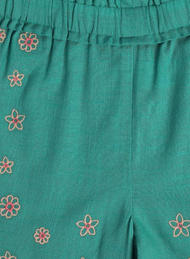 MINIKLUB Girls Embroidered Cotton Shorts with Scalloped Hem - Image 3