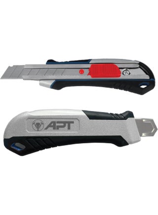قاطع متعدد الاستخدامات APT AH-UC621L — هيكل من الألومنيوم، مقبض TPR، شفرة 18 ملم، وزن 90 غ، بدون شفرات.