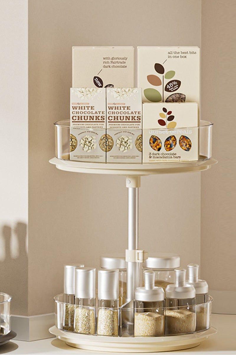 LOOPITYS 2 Tier Lazy Susan Organizer 360° can be lift and lower Clear Turntable for Cabinet Spice Rack Bathroom Countertop Pantry Desktop organization and Bedroom cosmetics organization, with Clear large capacity rotating rack (11 Inch, White) - Image 1