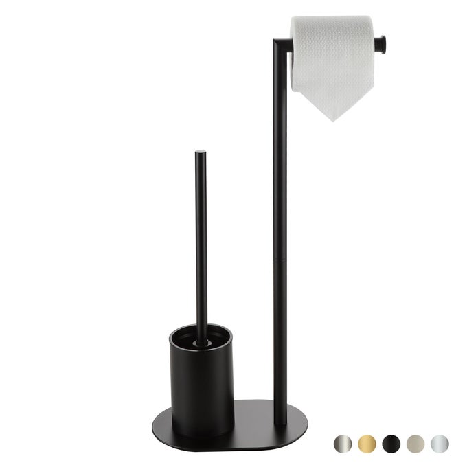 TOILET ROLL HOLDER WITH TOILET BRUSH BLACK STAINLESS STEEL FREE STANDING TOILET BRUSH TOILET BRUSH AND TOILET PAPER HOLDER